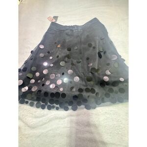 ANN TAYLOR Skirt0P Gauze A-Line Mini Ruffles Nylon Black With Glitter Accent New